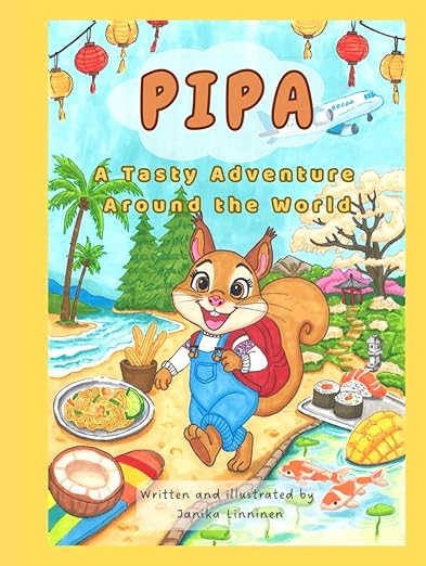 Illustration of Pipa the squirrel on a book cover titled 